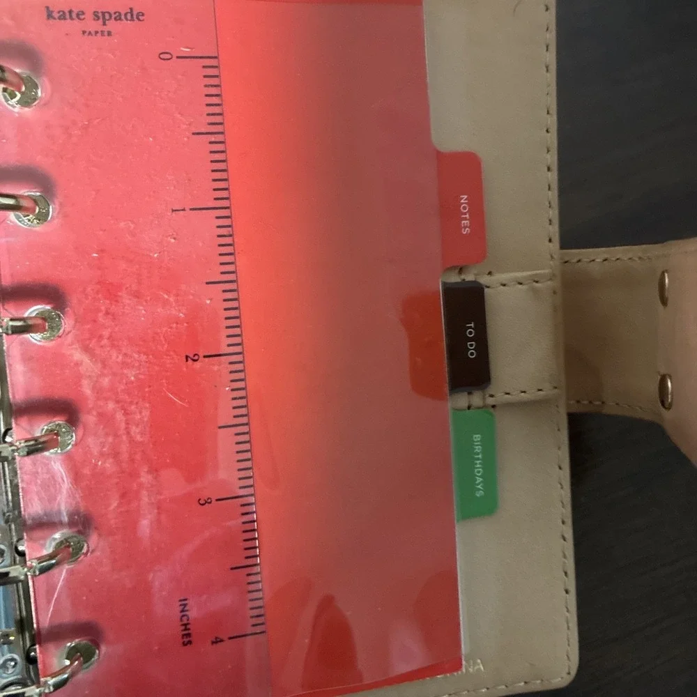 Kate Spade New York System Planner cover Pink And Tan Leather, inside 6 ring